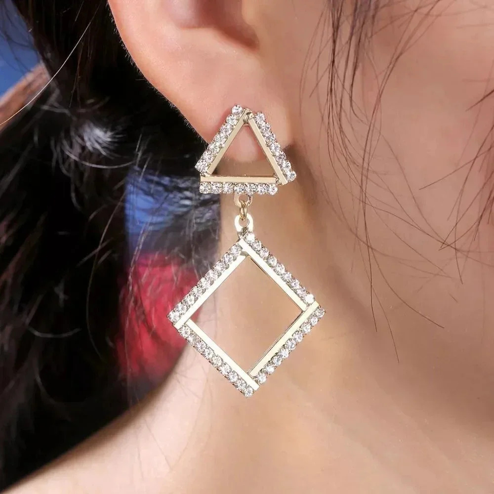 💥Trendy Square Triangle desgin CZ Ear Hook Earrings, MARR9411 - Picture 4 of 4